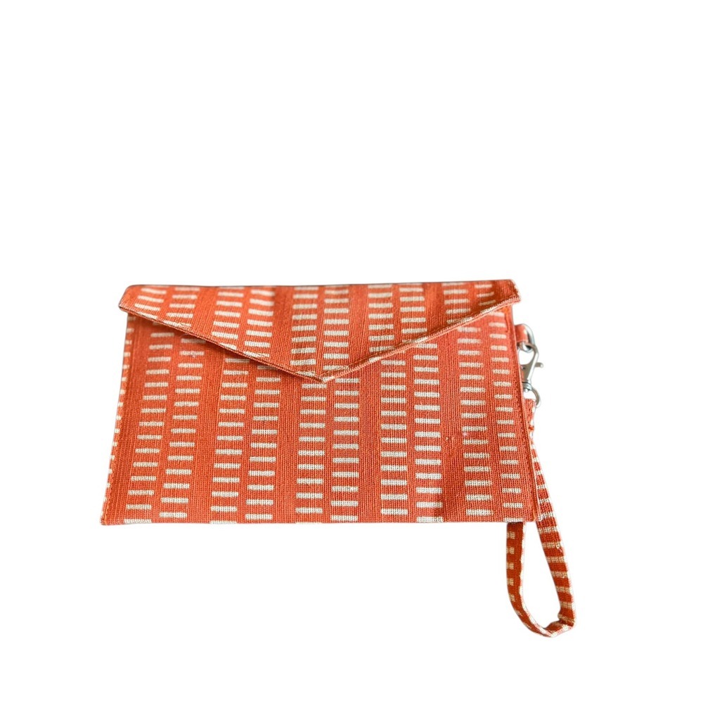 2 Chic Jute & Cotton Orange and Cream Clutchโ with Wrist Strap